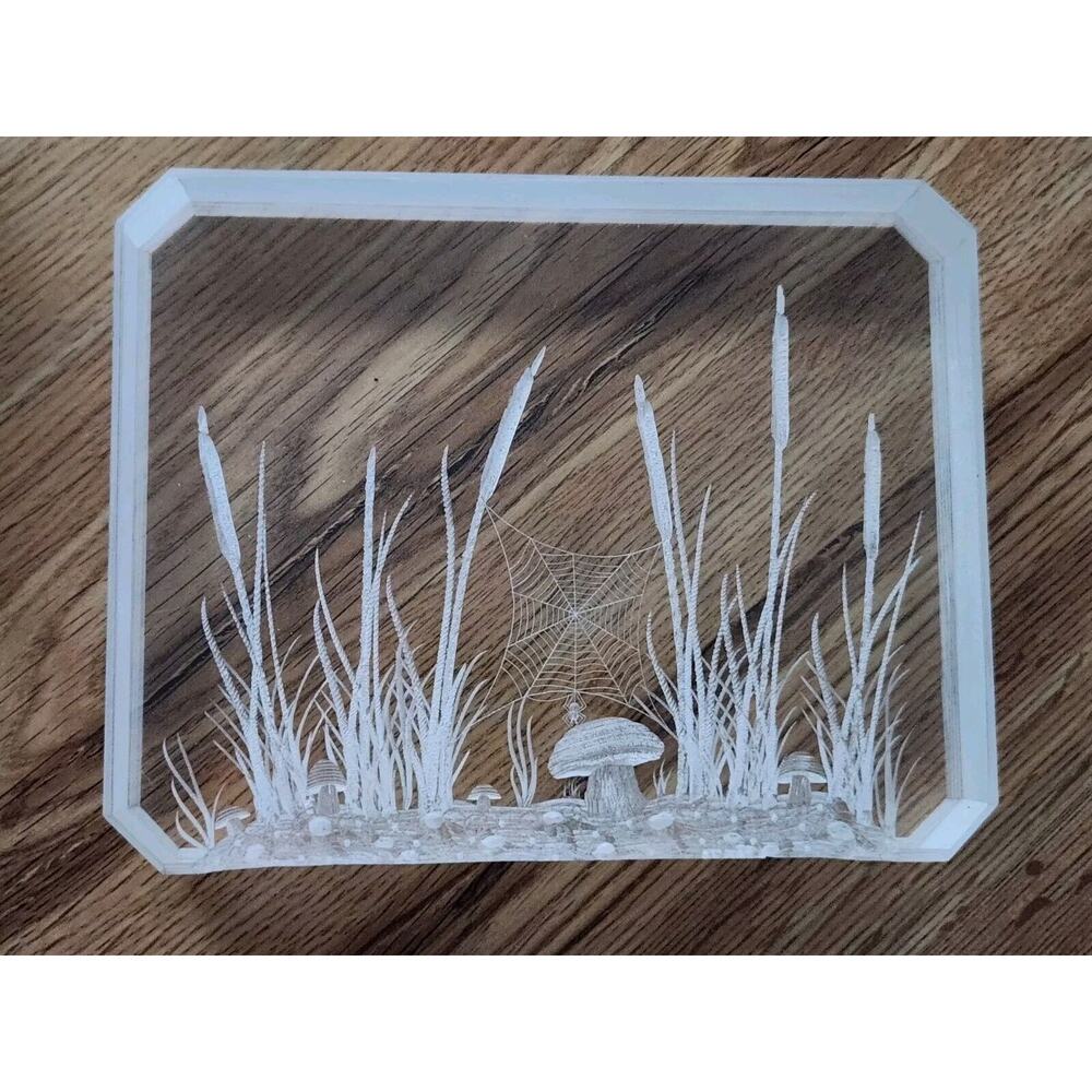 VTG Ronald Fox Carved Lucite Laser Etched Acrylic Sculpture -Mushroom, Cat Tails - Picture 3 of 6